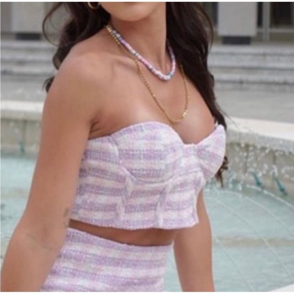 Zara Bloggers Favorite Tweed Crop Tube Top Size L Pink Purple